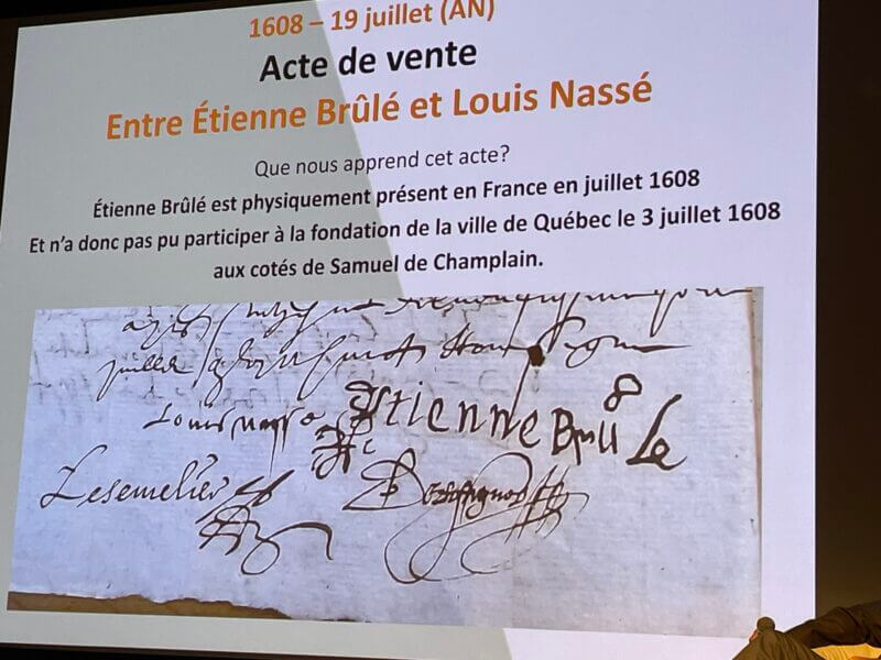 Acte de vente entre Étienne Brulé et Louis Nassé 1608