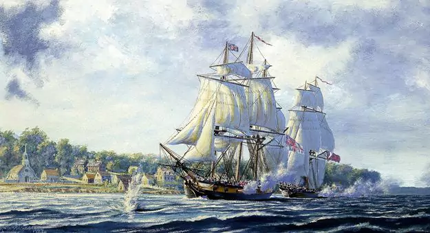 Peinture montrant un bombardement depuis un navire